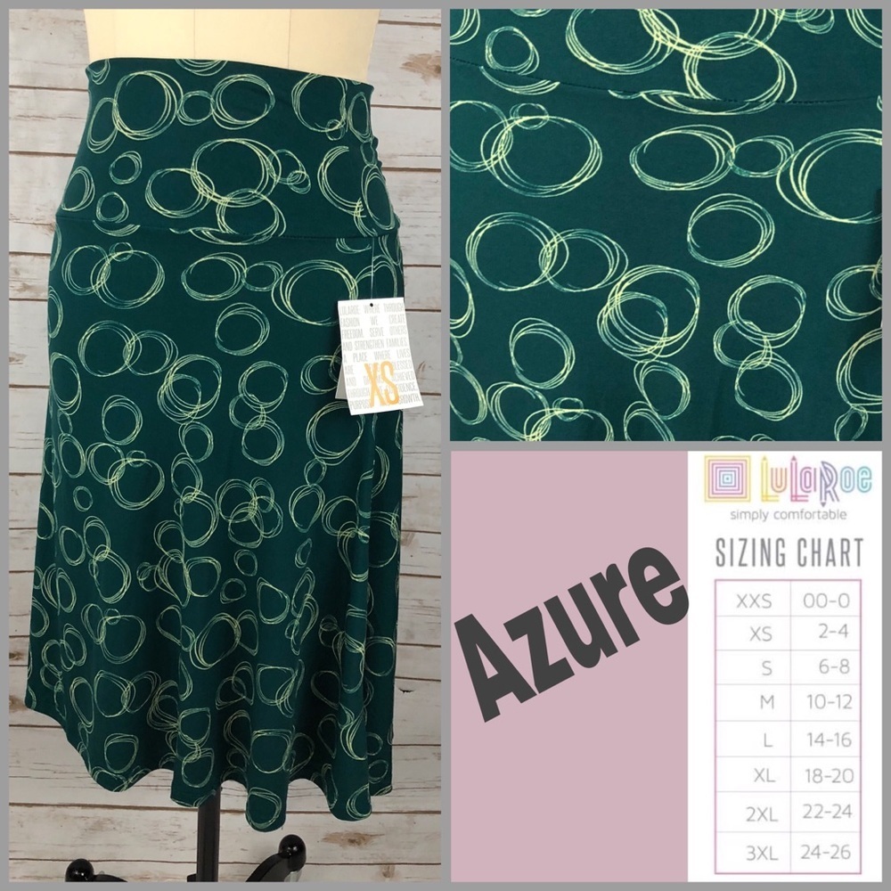 LuLaRoe Green & Cream Circles Print Azure Skirt
